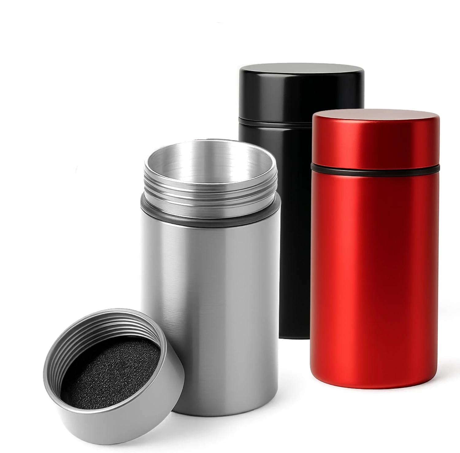 جرة مقاومة للرائحة 50 مل 1/8 أونصة حاوية تخزين محكمة الغلق محمولة متعددة الاستخدام زجاجة مخبأة من الألومنيوم للقهوة والأعشاب والتوابل للحفاظ على الحر