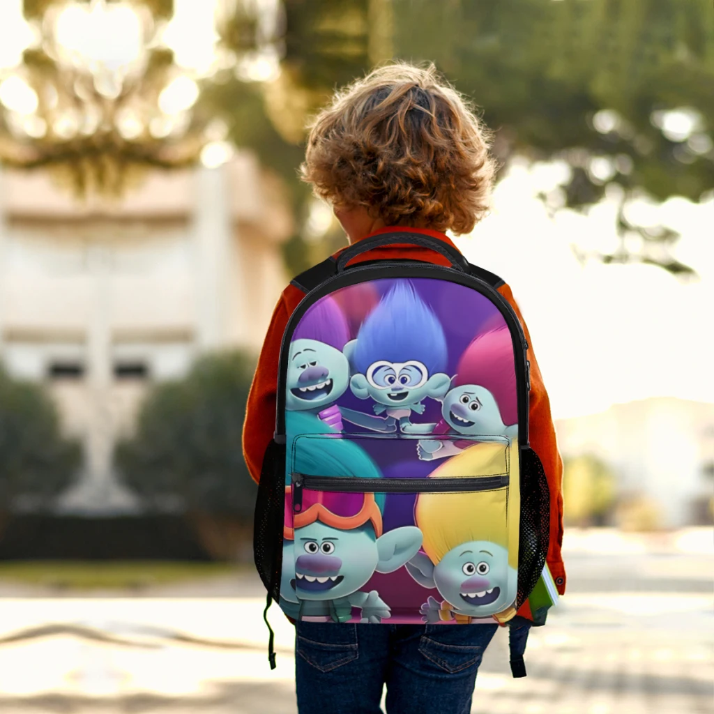 Borsa zaino per la famiglia di Trolls di rami e papavero a buon mercato borsa per libri alla moda di grande capacità Multi-tasche regolabile 17 pollici