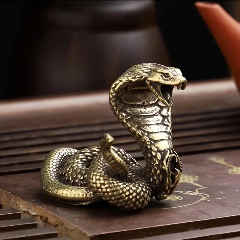 Solid Brass Vintage Cobra Statue - Handcrafted Snake Sculpture, Collectible Display for Multiple Room and Festive Holiday Decor