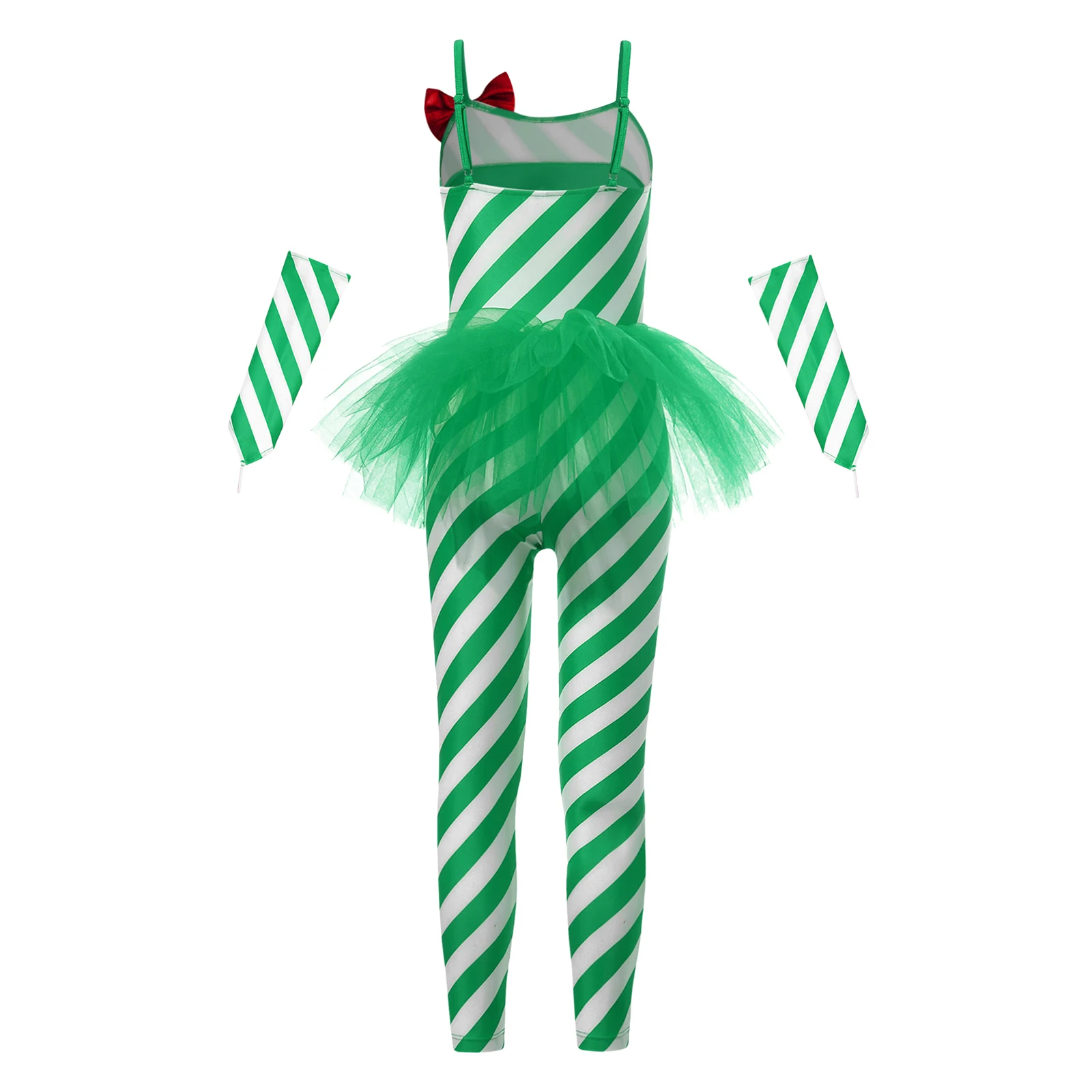 Kinder Mädchen Weihnachten Tanz Bodysuit Santa Claus Cosplay Overall Zuckers tange Kostüm Streifen Unitard ärmellose Ballett Trikots