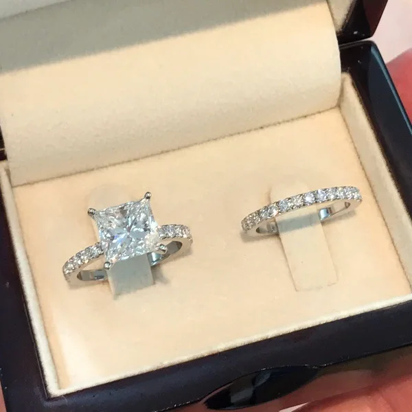 S925 Silver Pure Silver 1 8 Carat Square Diamond Stacking Ring Set Hot Sale Elegant Jewelry For Ladies Daily Dating Party Use