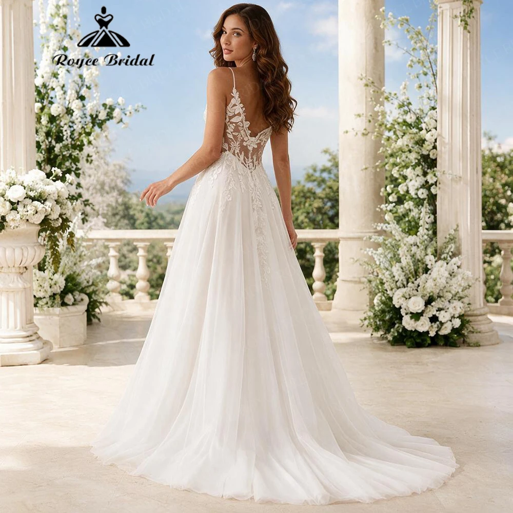 Roycebridal V Neck Boho A Line Wedding Dresses 2027 Appliques Elegant Beach Bridal Gown Customized vestido de novia