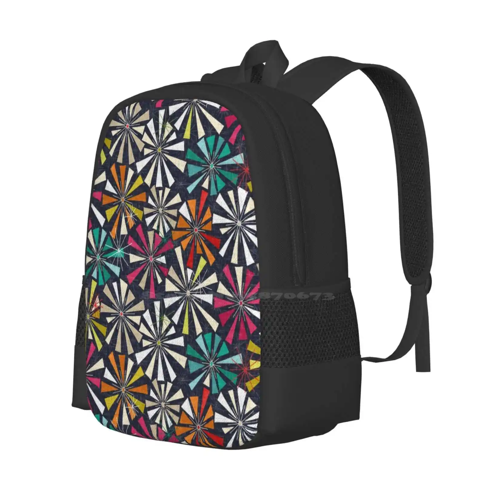 Fireworks Cobalt Pattern Design Bag Student'S Backpack Fireworks Hawaiian Graphic Retro Vintage Celebration Party Triangles Mod