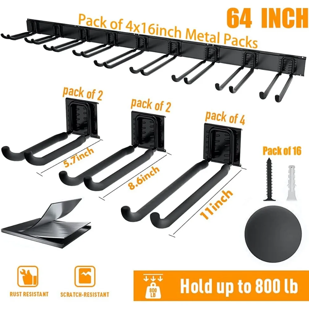 

Tool Storage Rack, Heavy Duty Steel Garage Wall Mount Garden Tool Organizer for Ladders, Chairs, Shovels, Broom