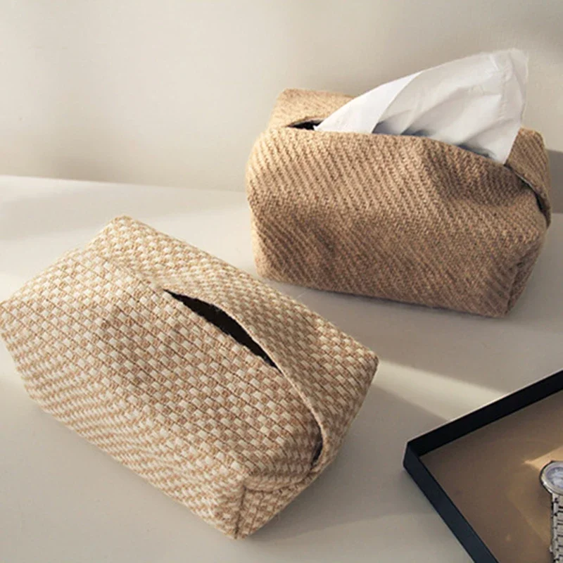 NEW Japanese-Style Jute Tissue Case Napkin Holder for Living Room Table Tissue Boxes Container Home Car Papers Dispenser Holder