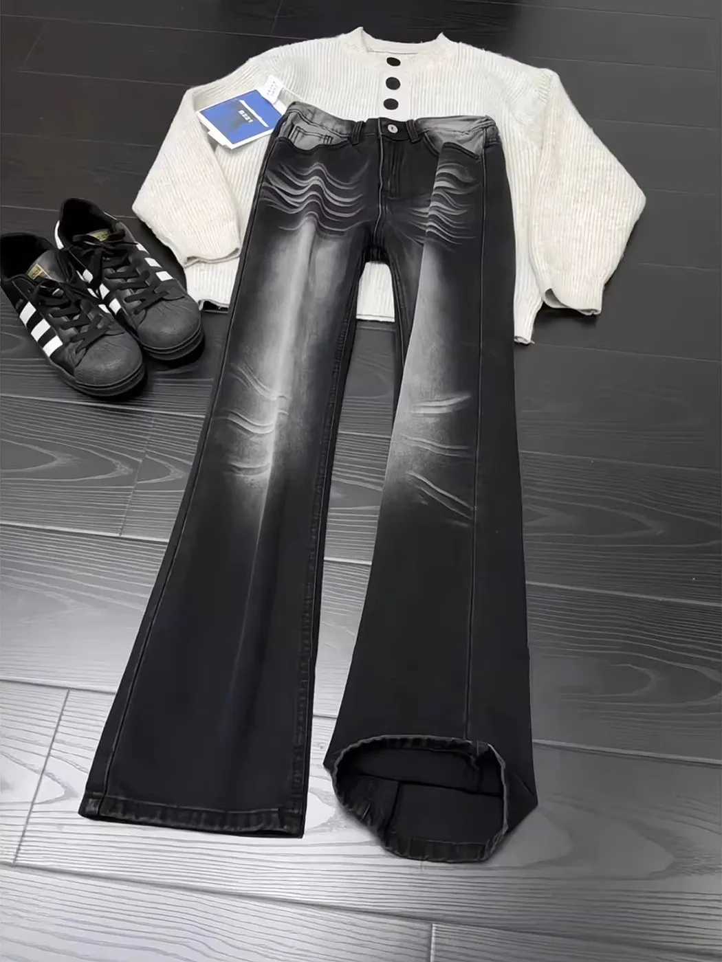 

Bla Lightning Pattern Jeans Men's Straight Leg Slimming Capri American Sle High Street Retro Spring Autumn Casual Jeans