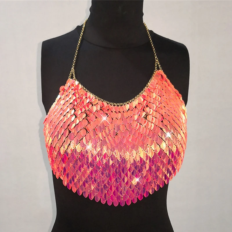 Sexy Mode Zeegezicht Camis Bling Lovertjes Vrouwen Tank Top Halter Backless Mouwloze Crop Tops Sexy Dames Rave Festival Party - afbeelding 1