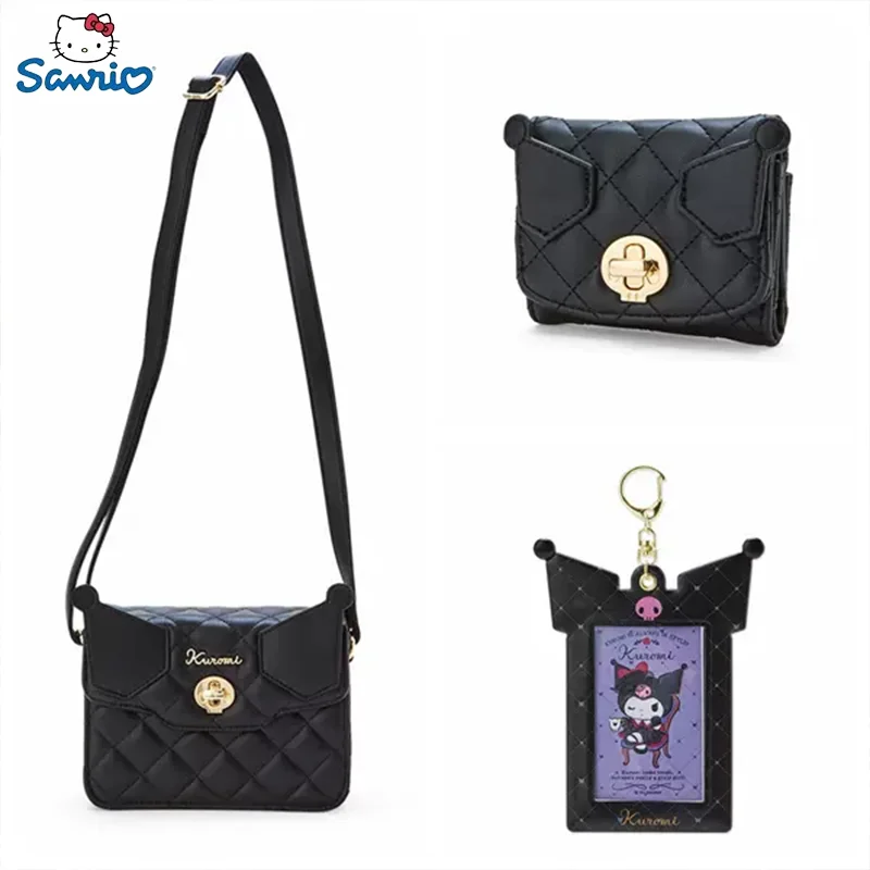 Nuovo Sanrio Kuromi portafoglio studente Pu borsa diagonale Pringle nero Kuromi Cartoon Kawaii borsa per carte pieghevole regalo di compleanno della