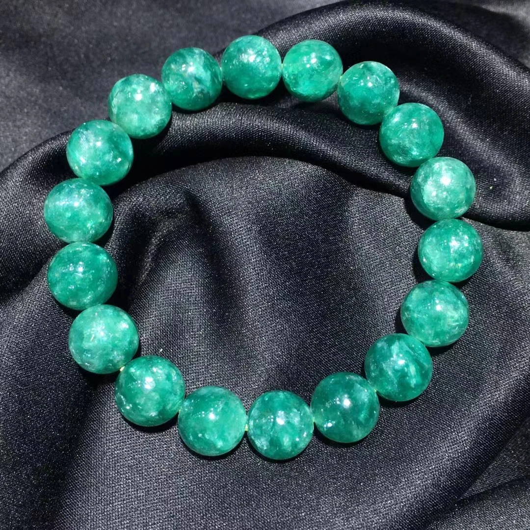 

Natural Green Emerald Round Beads Bracelet 11.4mm Women Rarest Qinglong Mica Green Emerald Jewelry AAAAAAA