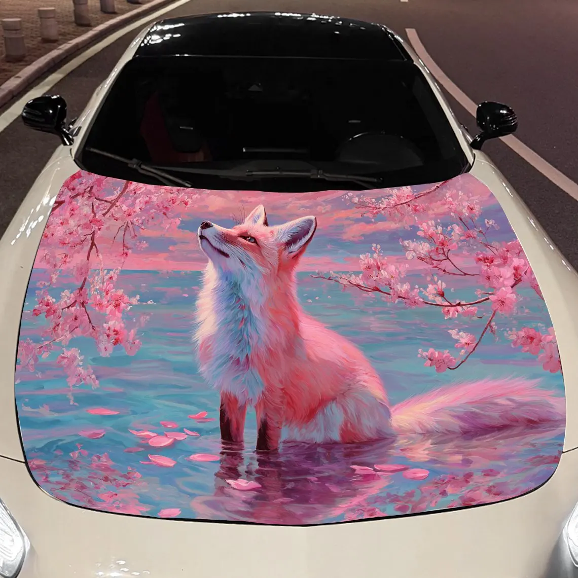 

Pink fox Car hood packaging sticker, PVC material, self-adhesive waterproof, anti-slip paint, car exterior decoration accessorie