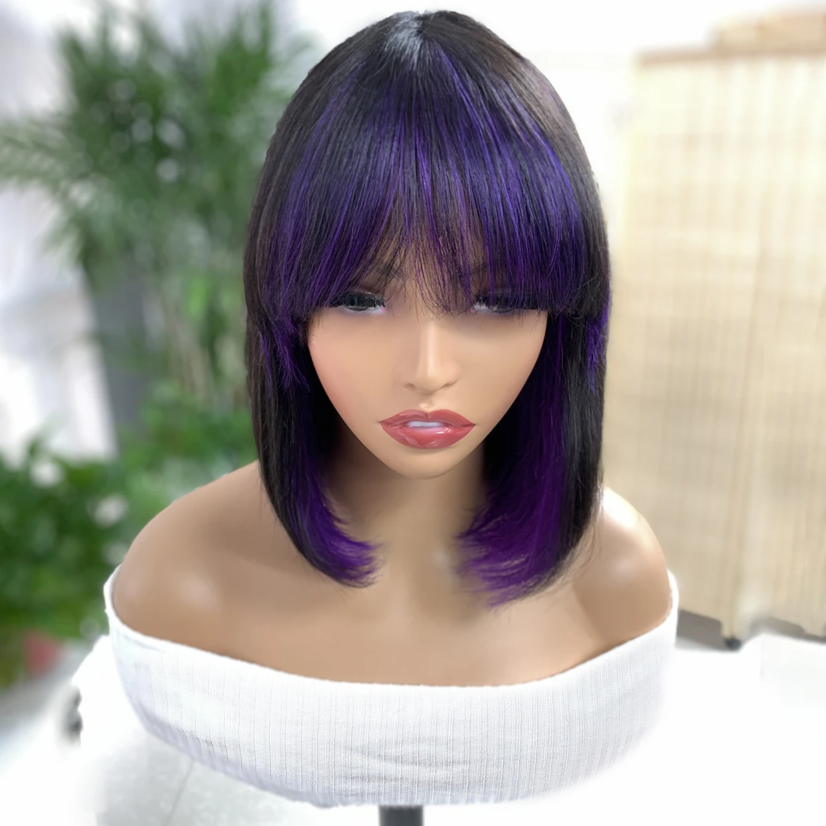 Short Bob Human Hair Wigs Omber PURPLE Straight Human Hair Wigs For Women Brazilian T1B/PURPLE Full Machine Made BOB Wigs