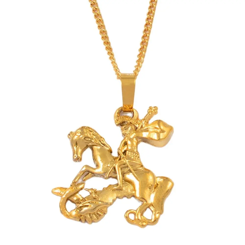 Anniyo Snt George Dragon Pendant Chain for Women Girls Saint-George Slaying the Dragon Jewelry #106306