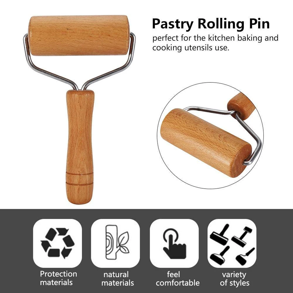 Wooden Pastry Pizza Roller Pizza Dough Roller Rolling Pin Wooden Dough Roller Small Rolling Pin Home Kitchen Cake Baking Kit