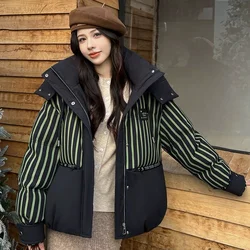 2024 New Winter Puffer Coats Jackets for Women Color Collision Striped Down Jacket Thickened Warm Snow Short Women's Outerwears