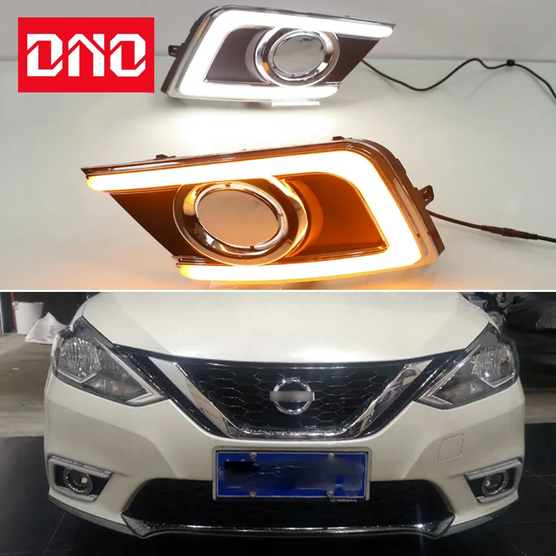 

LED DRL Daylights For Nissan Sentra B17 2016 2017 2018 2019 Yellow Turn Signal Daytime Running Headlamps Auto Driving Lamp