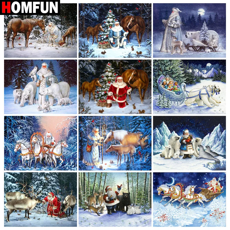 

HOMFUN Diy Full Square Round Drill 5D Diamond Painting Cross Stitch Diamond Embroidery "Christmas Santa Horse" Home Decor Gift