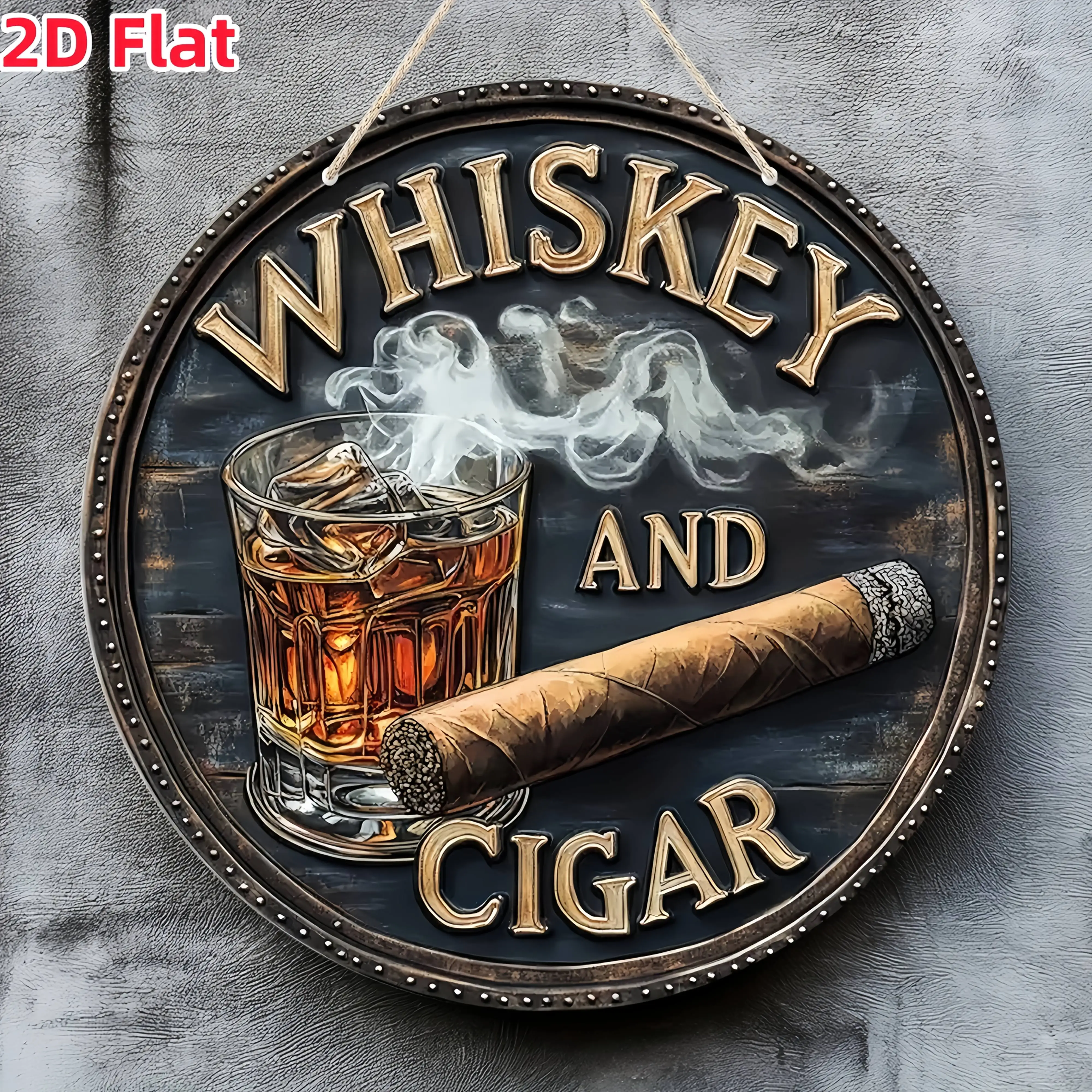 2D Flat, 1pc wooden sign, rustic cigar round wall art decor hanging plaque suitable for home bar aesthetics hanging decor about