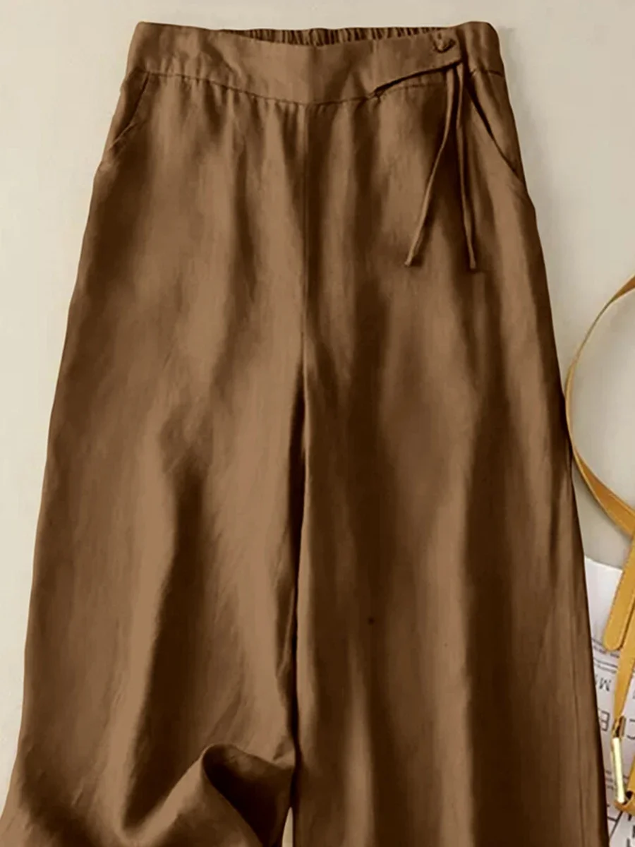 High Waisted Loose Wide Leg Pants for Women Plus Size Drawstring Elastic Waist Solid Color Baggy Casual Zipper Trousers Fall