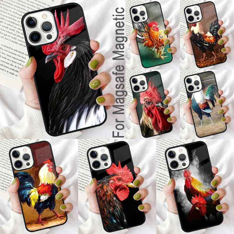 

Chicken Big Rooster Magnetic Soft Phone Case for iPhone 16 Promax 15 Pro 13 14 Plus 11 12 Mini MagSafe Coque