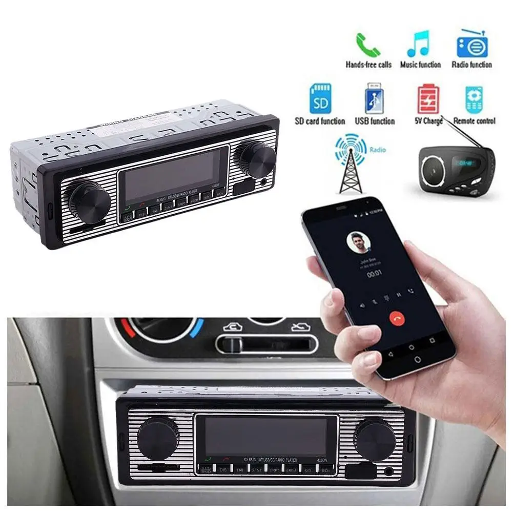 Auto Car Radio 1 DIN Bluetooth Retro Car Stereo Audio Vintage Wireless MP3 Multimedia Player AUX USB FM 12V Stereo Audio Player