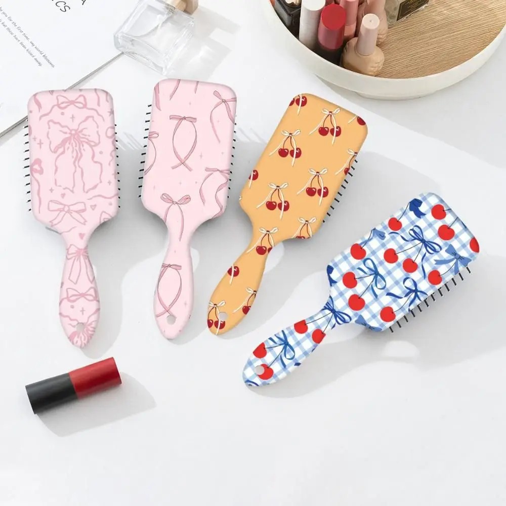 

Щетка для волос на воздушной подушке с бантом и вишневым узором, антистатическая милая щетка для распутывания волос, портативная пластиковая массажная расческа