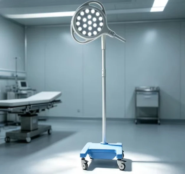 floor-to-ceiling LED inspection light, push-button brightness adjustment, deep cavity lighting, hospital use