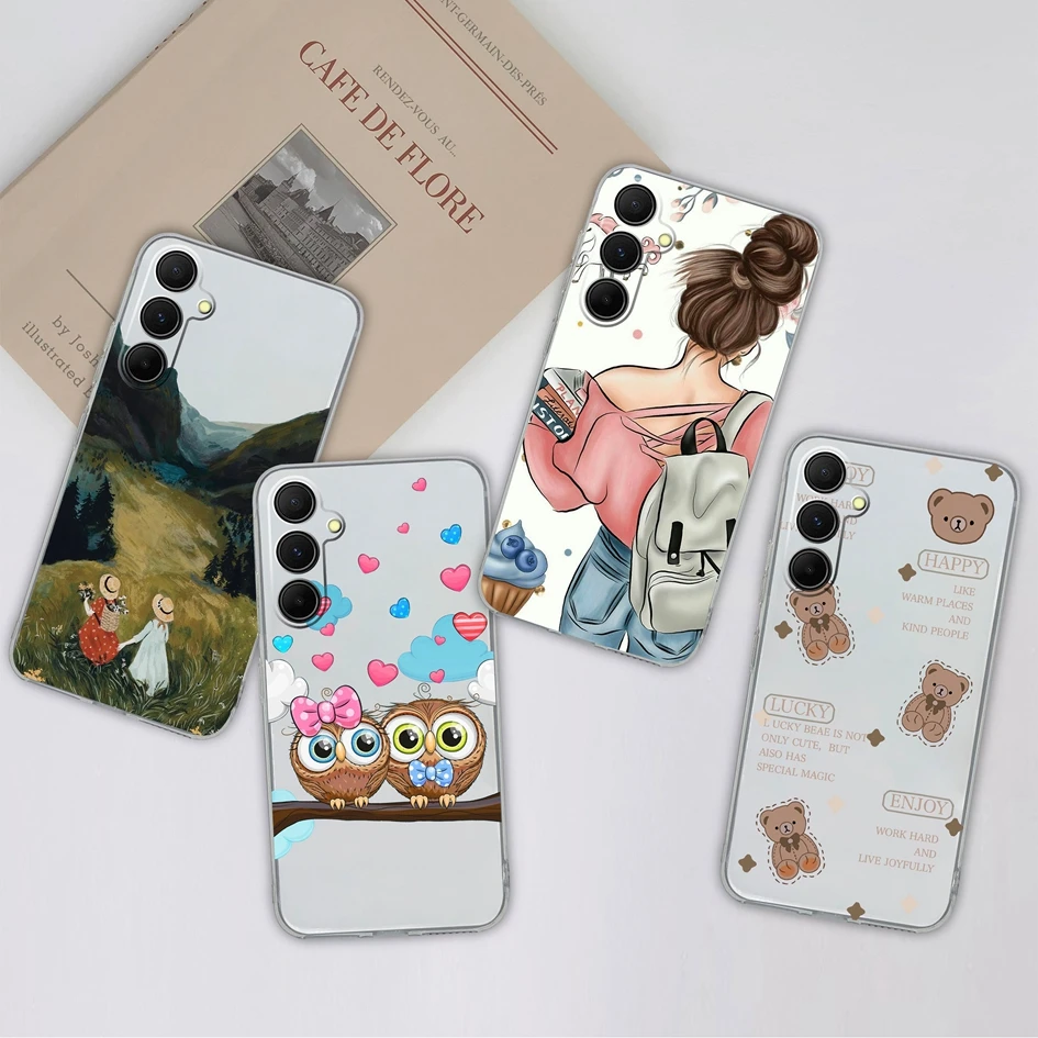 Case Cover For Samsung A55 5G A556V Cute Transparent Shockproof Soft Silicone TPU Butterfly Girl Phone Bag For Galaxy A 55 Funda