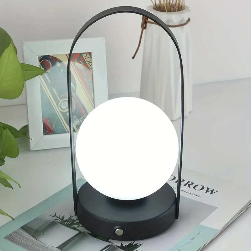 Portable Outdoor Hanging Metal Table Lamp Dimmable Wireless Table Lamp with USB Rechargeable Bedroom Bedside Night Light