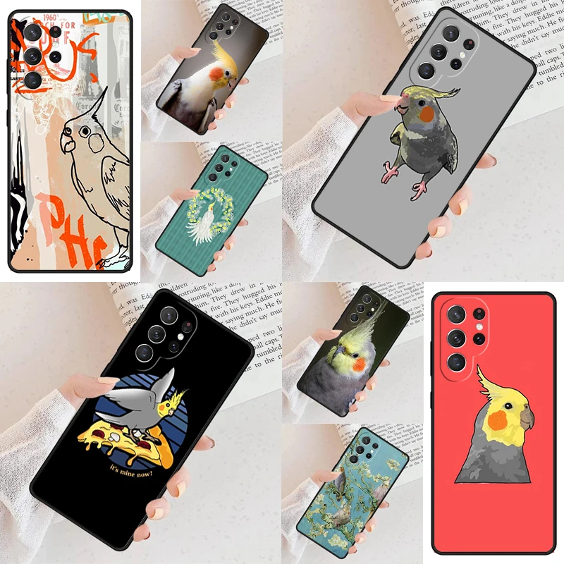 Cartoon Cockatiel Collage Phone Case For Samsung Galaxy S24 S23 S22 S21 Ultra S10 Note 10 Pro S20 Plus FE S9 S8 Cover