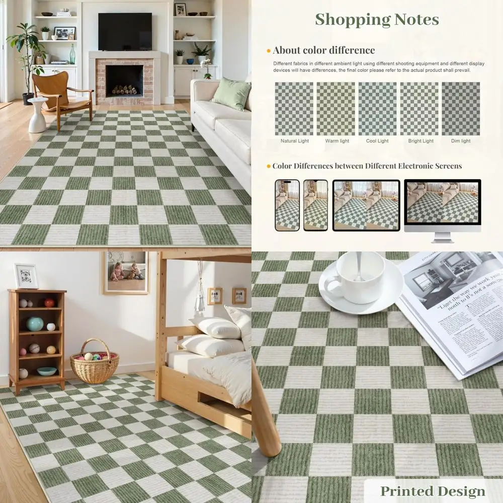 

Коврики 8x10 в фермерском стиле, клетчатый узор, нескользящие, моющиеся для гостиной, нейтральные тона, коврики большой площади