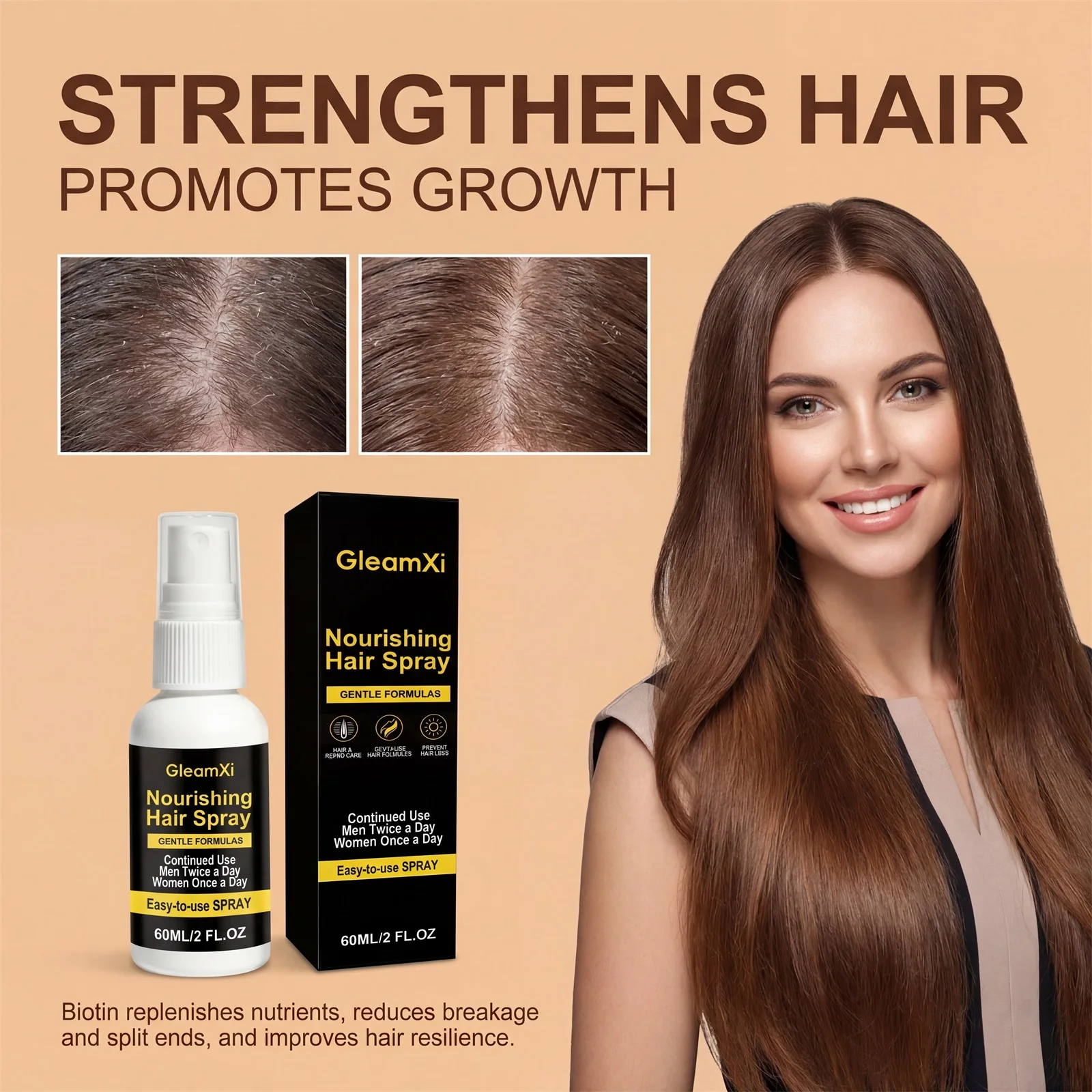 

Nourishing Hair Spray Reduce Split Ends Hair Breakage Activate Hair Follicles Relieve Dry Dandruff Improve Scalp Hair Health