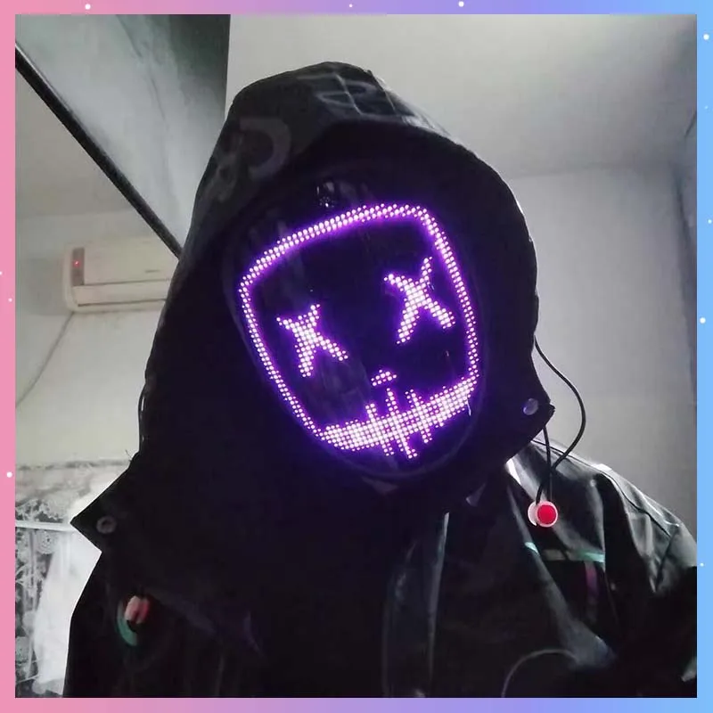 

Киберпанк LED-маска с управлением через Bluetooth-приложение, программируемая, меняющая форму, с возможностью самостоятельной настройки текста, для Хэллоуина, вечеринок, баров, подарок
