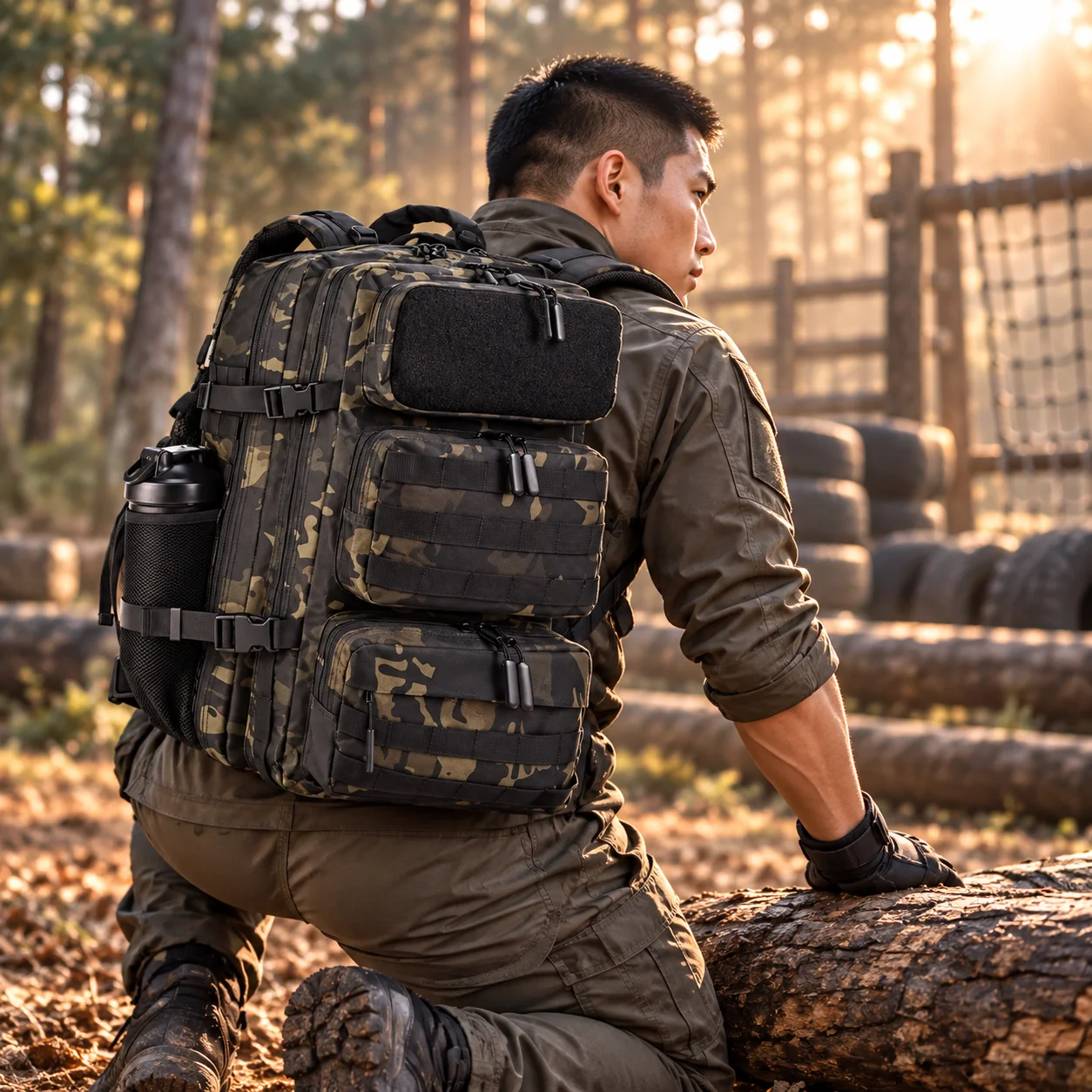 55L Men Tactical Backpack with Shoe Compartment Sports Gym Bag Travel Camping Hiking Business Trip Rucksack