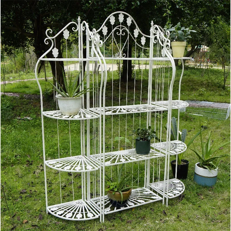 Wrought iron multi-layer flower stand Floor storage Raise flower pot Garden Outdoor balcony Storage Folding succulent courtyard