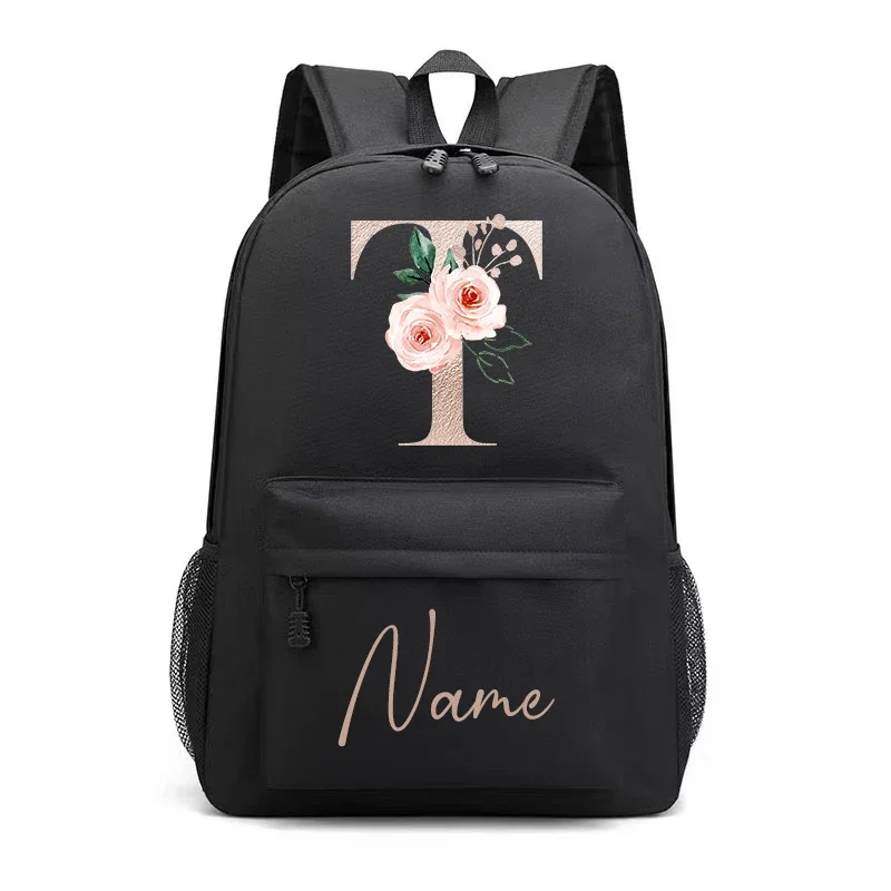 Custom Name Initial Backpack Gold Letter Design Girls Kid Nursery Child Pre College School Bag Backpack Travel Outdoor Pack