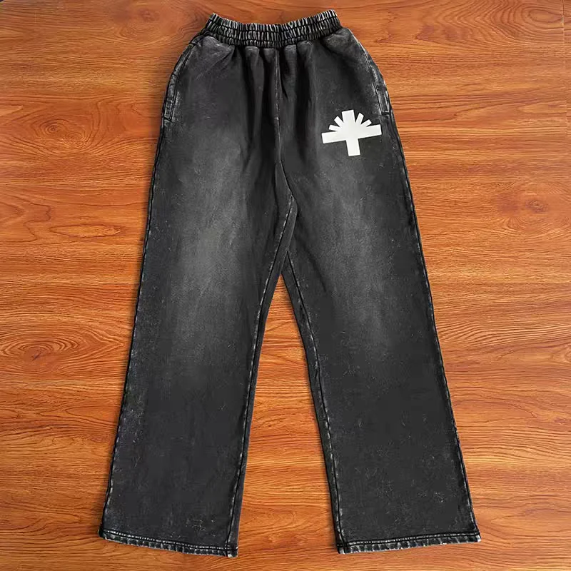 

Washed Tie-Dye Black Sweatpants Men Women Trousers Jogger Drawstring Pants