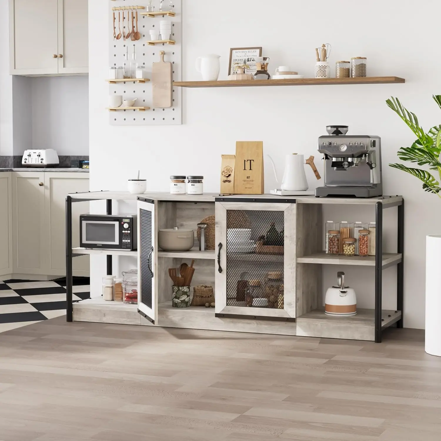 

TV Stand for 65+ Inch TV, Industrial TV Cabinet, Entertainment Center Double Mesh Doors and Storage Cabinet, Rustic TV Cabinet
