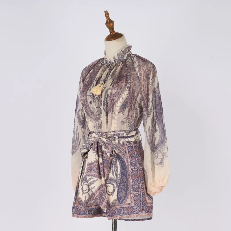 خريف جديد حجم كبير الأرجواني أرجواني بيزلي نمط شقة الجبهة orts الشارع Sle منتصف عالية الخصر المخملية النسيج oulder Baring #2