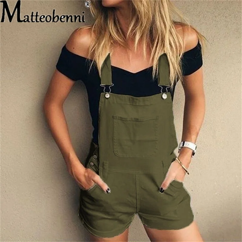 Short Denim Overalls Women Pocket Jumpsuit High Waist Camouflage Casual Jeans Playsuit Washed Salopette Strap Summer Jean Romper