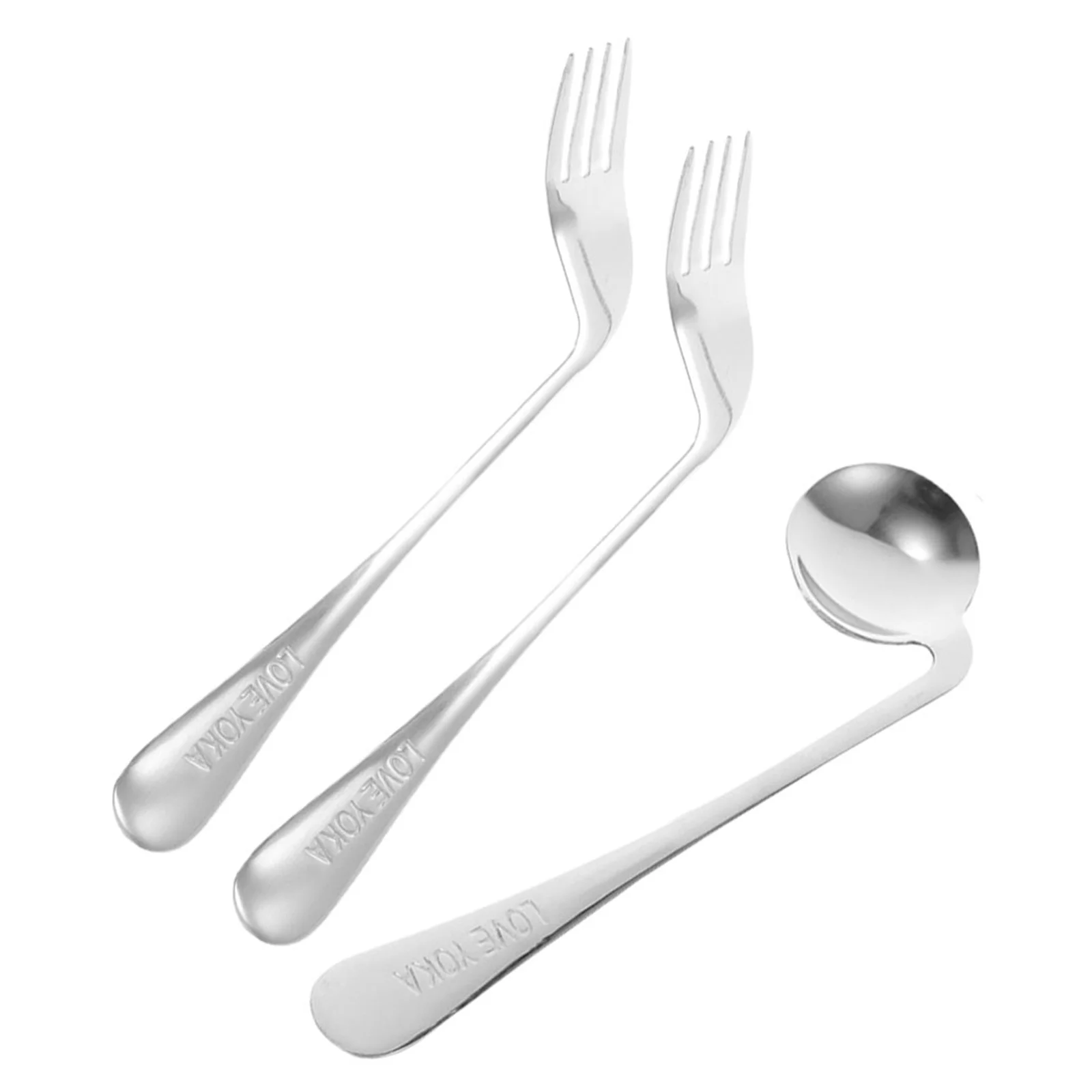 

1 set 1 Set Of Feeding Angled Spoon Auxiliary Tableware For Elderly Disabled High-Grade Stainless Steel Smooth Edge Curved Fork
