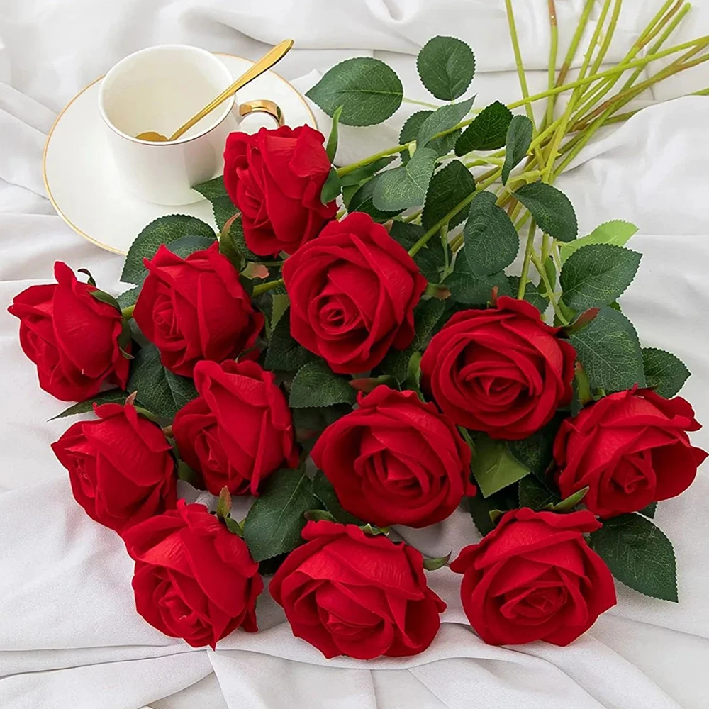 5/8 Stück künstliche Blumen Seidenrosen langer Zweig Valentinstag Brautsträuße Hochzeit Zuhause Vase Tischdekoration DIY Geschenkbox