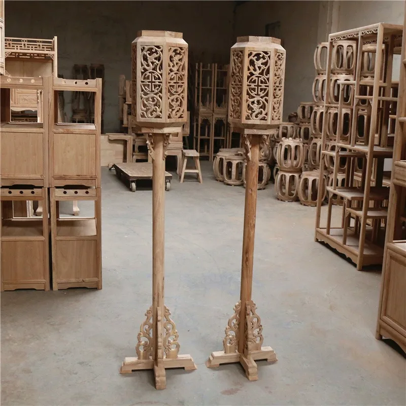 Chinese floor-to-ceiling palace lamp white billet white embryo solid wood lampshade lamp stand white