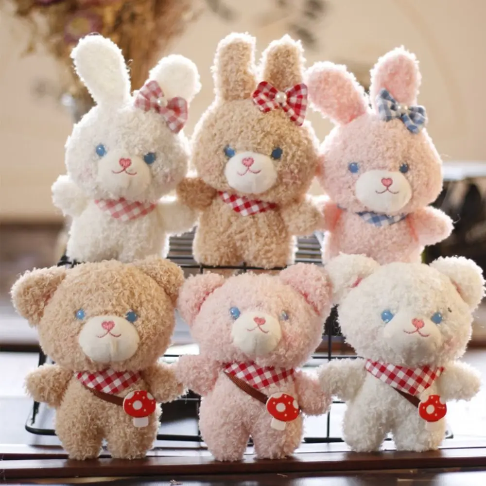 Kawaii Plush Bear Rabbit Keychains Bag Pendants Cute Lovely Bear Rabbit Soft Fluffy Women Girls Kids Gift Keychains