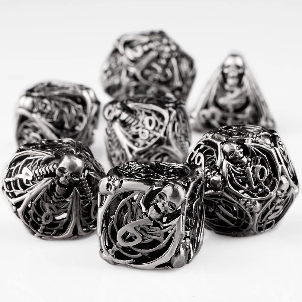 مجموعة نرد هيكل عظمي مجوف معدني لـ D&D - 7 قطع نرد متعدد السطوح مع D20، D12، D10، D8، D6، D4 - ألعاب RPG متعددة الألوان قابلة للجمع #4