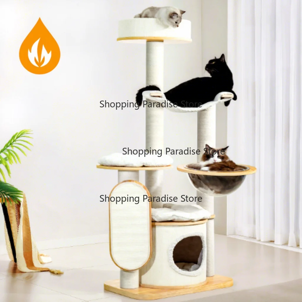 Solid Wood Cat Climbing Tree Compact Nest Shelf Space Capsule for Small Apartments Non-Land Occupying Cat Tree for Kittens And S