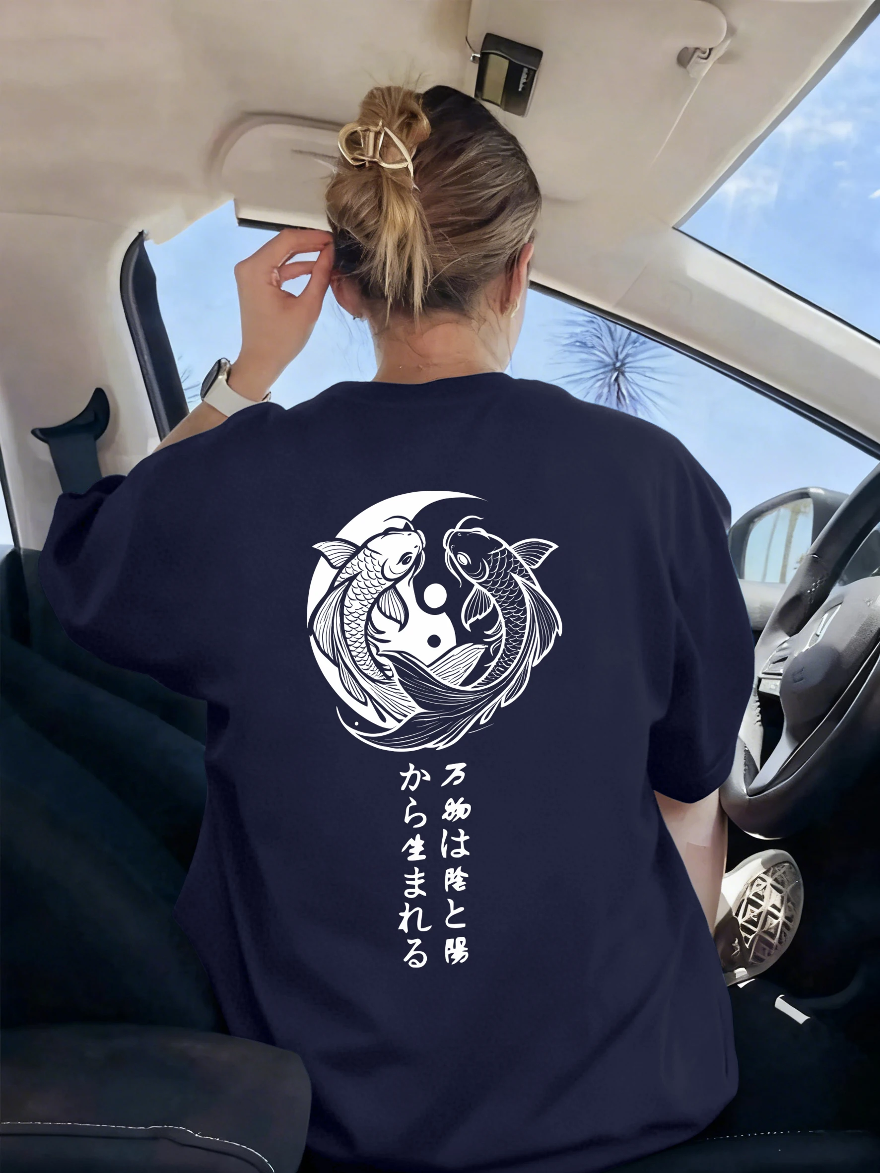 

Японская женская футболка Harajuku Koi Art с буквенным принтом, летняя футболка с круглым вырезом и коротким рукавом Y2K в стиле хип-хоп, повседневная уличная футболка для бега