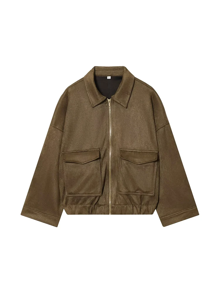 

Европейский и американский стиль, осенняя новая модная женская одежда, свободная флисовая ткань в американском стиле с лацканами в стиле ретро, куртка с текстурированным эффектом