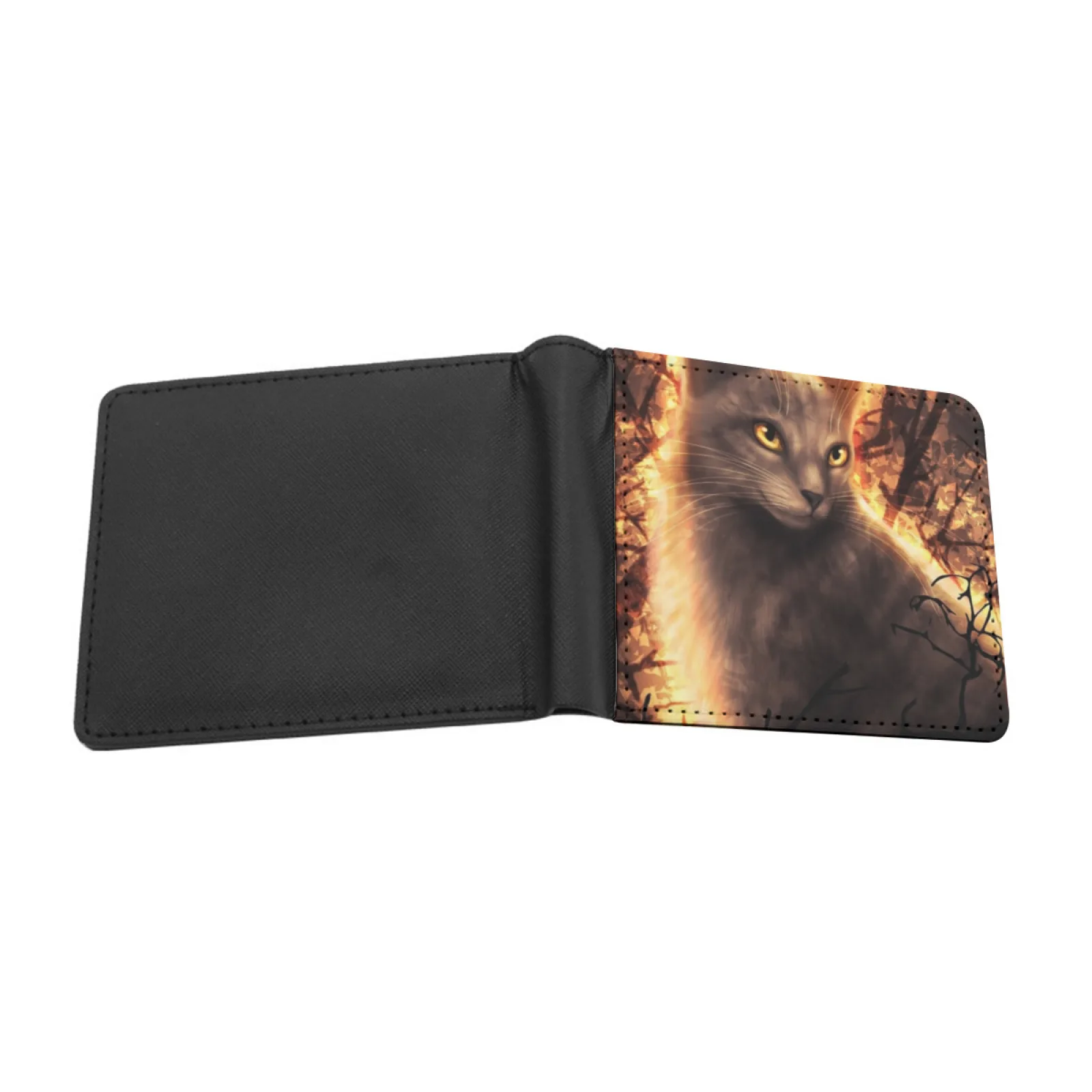 Folha curta carteiras masculinas titular do cartão de crédito retro carteira masculina carteira de couro do plutônio gato gatos mágicos bonito fantasia gatinho piscina