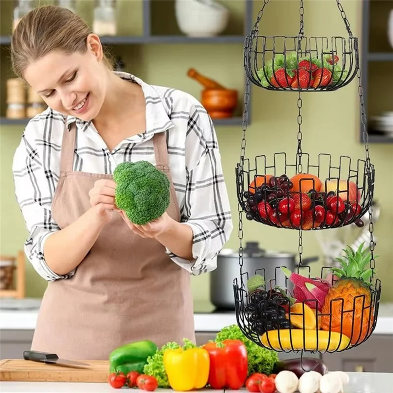 F-3C Корзина для фруктов и овощей Кухонная корзина для фруктов Держатель для фруктов Органайзер для закусок Металлическая корзина для хранения овощей для кухонь
