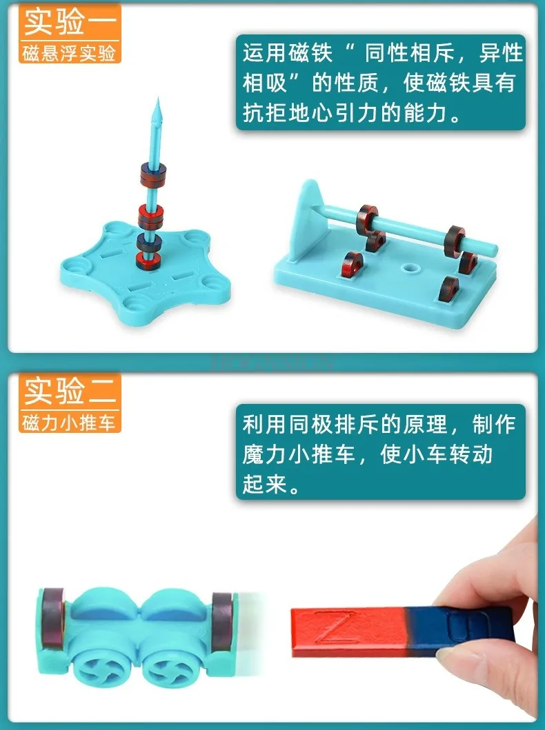 1set Magnetic teaching aids, learning tools, magnet stones, U-shaped compass, electromagnet material package